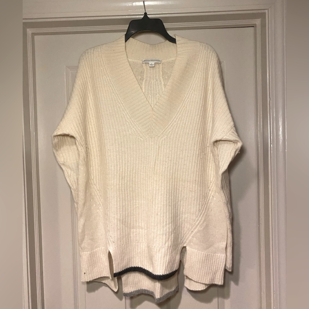 White + Warren Cream V-Neck Sweater